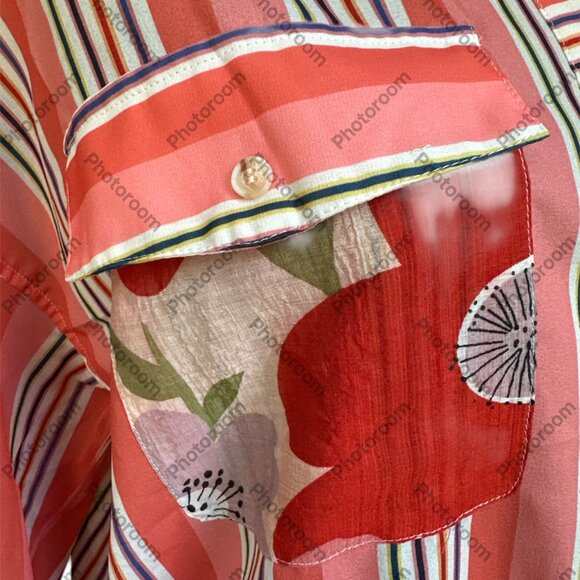 White Birch Small Pink & Red Floral & Striped Long Sleeve Button Blouse - Picture 3 of 5